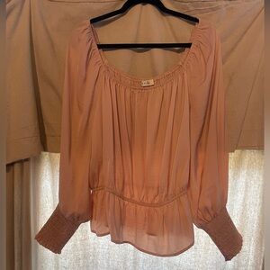 She + Sky Blush Blouse with Smocked Cuffs